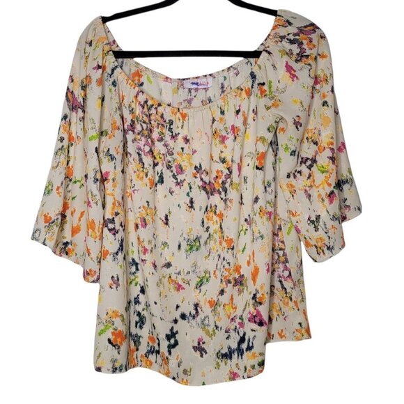 Izzy and Lola size Medium off shoulder boho water color splatter wide sleeve - Picture 2 of 10